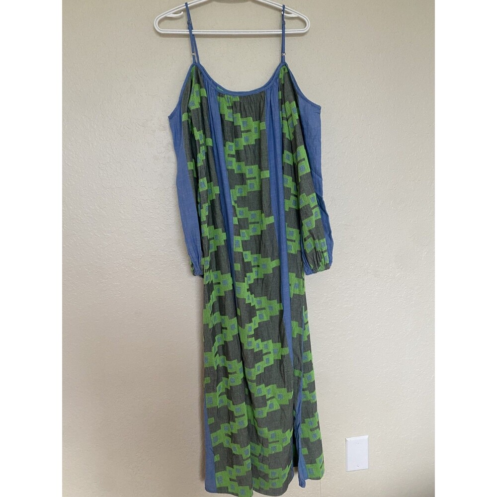 Devotion Twins balloon sleeve Maxi Off shoulder aztec Green Blue Long Small